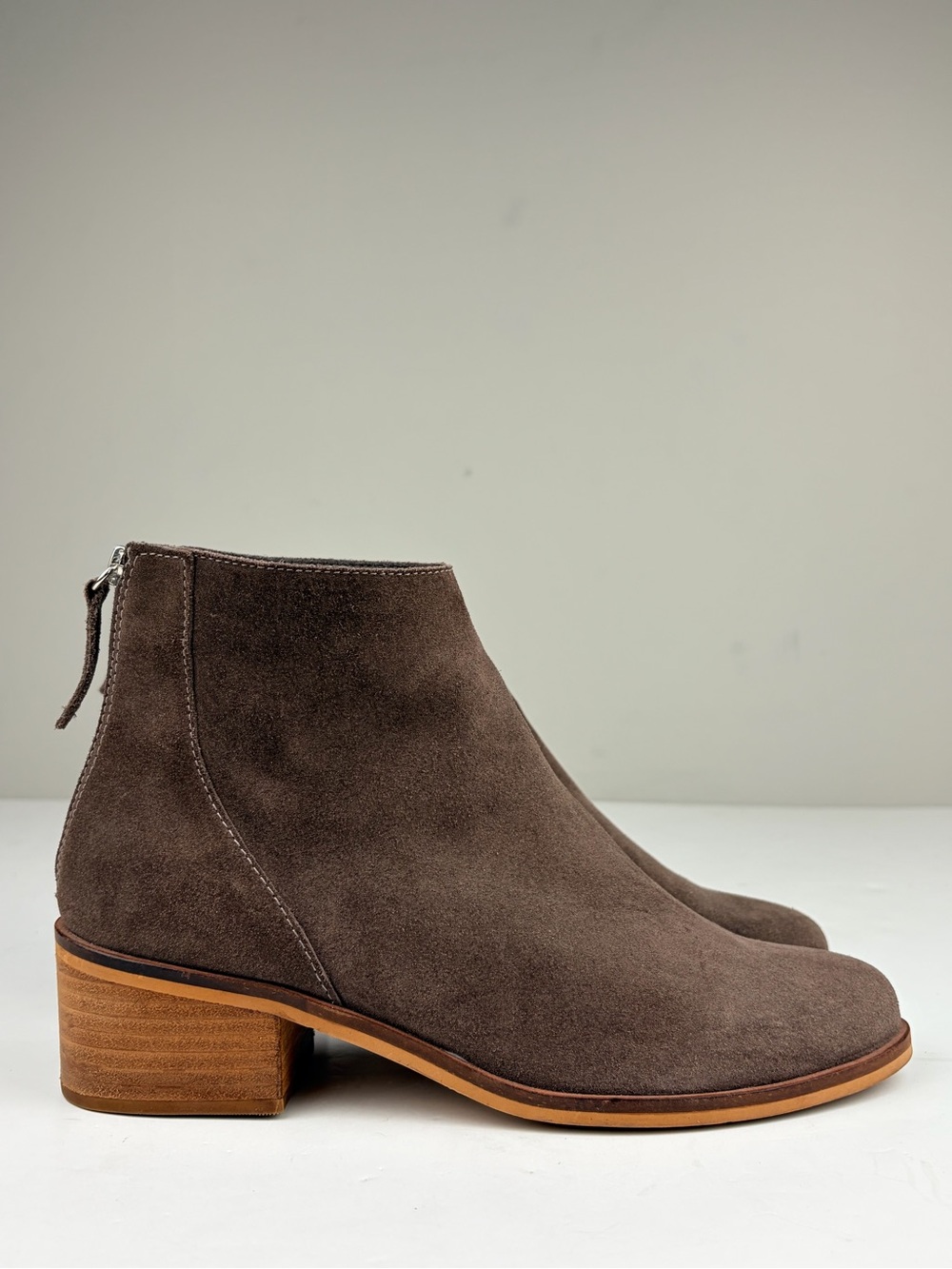 Steve Madden Legally Suede Ankle Boots Brown Back Zip Block Heel Women’s 9